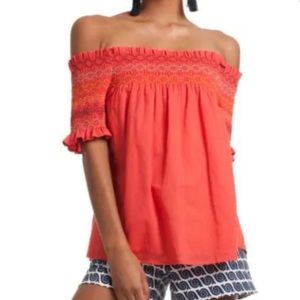 Trina Turk Solid Crosshatch Off Shoulder Relax Blouse